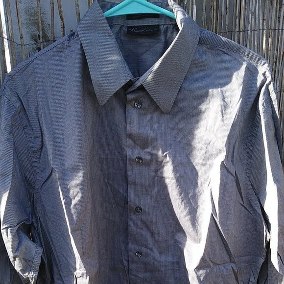 Kenneth Cole Men's Gray Black Pinstripe Button Down - 17 - 32/33 - Picture 1 of 12